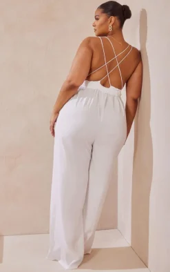 Plus White Strappy Cross Back Detail Wide Leg Jumpsuit