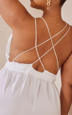 Plus White Strappy Cross Back Detail Wide Leg Jumpsuit