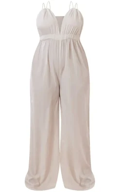Plus White Strappy Cross Back Detail Wide Leg Jumpsuit