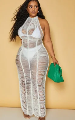 Plus White Tassel Knit Beach Dress