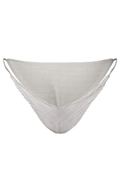 Plus White Textured Bikini Tie Bottoms