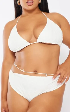 Plus White Textured High Waisted Bikini Bottoms
