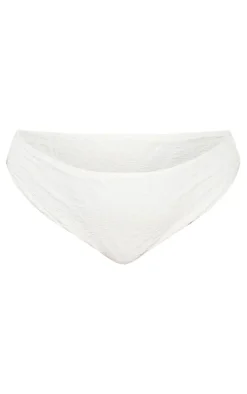 Plus White Textured High Waisted Bikini Bottoms