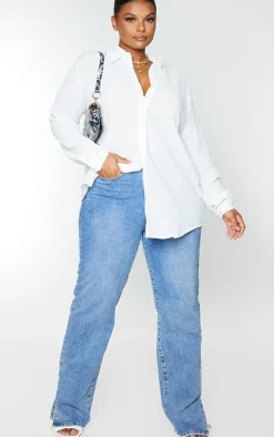Plus White Textured Oversized Shirt
