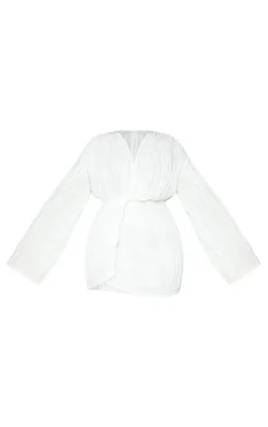 Plus White Textured Wrap Front Dress