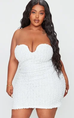 Plus White Texured Wired Bandeau Mini Dress