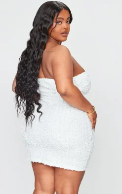 Plus White Texured Wired Bandeau Mini Dress