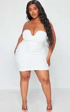 Plus White Texured Wired Bandeau Mini Dress