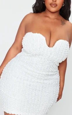 Plus White Texured Wired Bandeau Mini Dress