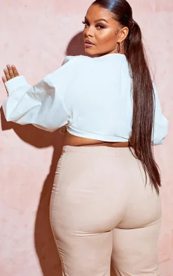 Plus White Tie Front Ruched Blouse