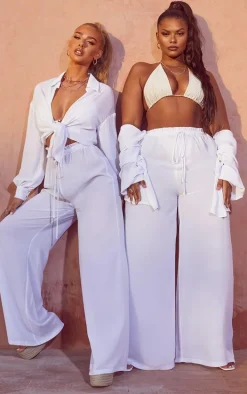 Plus White Tie Waist Beach Pants