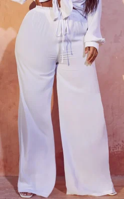 Plus White Tie Waist Beach Pants