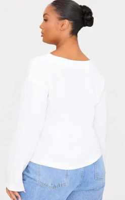 Plus White Woven Tie Front Flared Sleeve Shirt