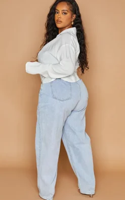 Plus White Wrap Front Shirt Long Sleeve Crop Top