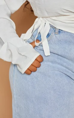 Plus White Wrap Front Shirt Long Sleeve Crop Top