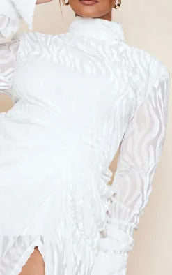Plus White Zebra Devore High Neck Draped Midi Dress
