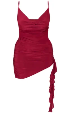 Plus Wine Double Layer Slinky Mesh Panel Bodycon Dress