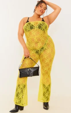 Plus Yellow Lace Bandeau Jumpsuit