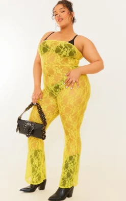 Plus Yellow Lace Bandeau Jumpsuit
