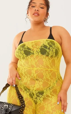 Plus Yellow Lace Bandeau Jumpsuit