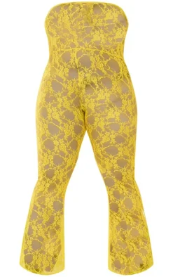 Plus Yellow Lace Bandeau Jumpsuit