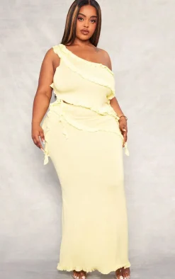 Plus Yellow Rib Knit Frill Detail Maxi Skirt