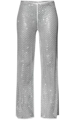 Premium Aqua Embellished Sheer Pants