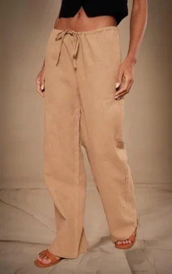 Premium Beige Linen Drawstring Straight Leg Pants