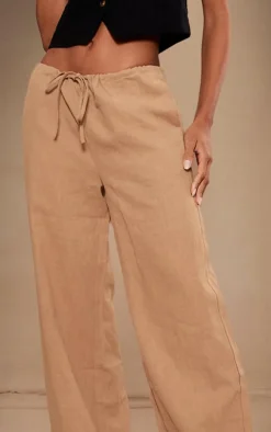 Premium Beige Linen Drawstring Straight Leg Pants