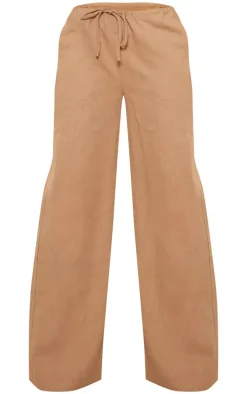 Premium Beige Linen Drawstring Straight Leg Pants