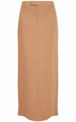 Premium Beige Linen Split Back Detail Maxi Skirt