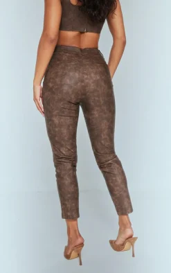 Premium Brown Washed Faux Leather Cropped Pants