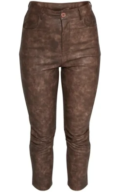 Premium Brown Washed Faux Leather Cropped Pants