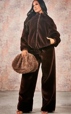 Premium Chocolate Brown Faux Fur Sweatpants