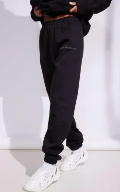 Premium Coal Black Sports Academy Puff Print Oversized Sweatpants