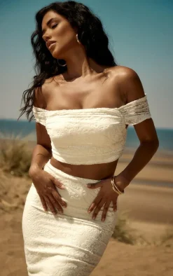 Premium Cream Devore Draped Bardot Corset