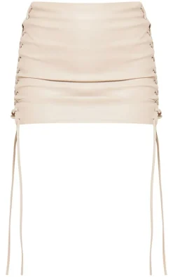 Premium Cream Faux Leather Lace Front Micro Mini Skirt