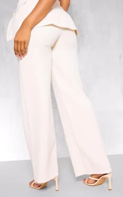 Premium Cream Tailored Woven High Waist Wide Leg Pants