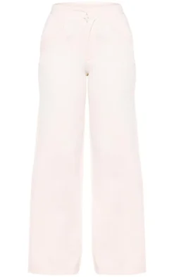 Premium Cream Tailored Woven High Waist Wide Leg Pants