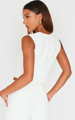 Premium Cream Textured Tailored Seam Detail Vest