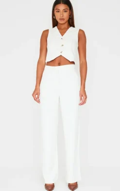 Premium Cream Textured Tailored Seam Detail Vest