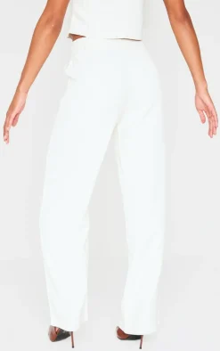Premium Cream Textured Tailored Seam Straight Leg Pants