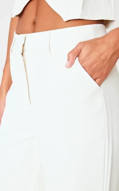 Premium Cream Textured Tailored Seam Straight Leg Pants