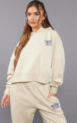 Premium Cream Tonal Print Panelled Boxy Hoodie