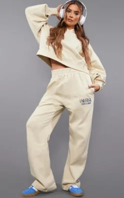 Premium Cream Tonal Print Panelled Boxy Hoodie