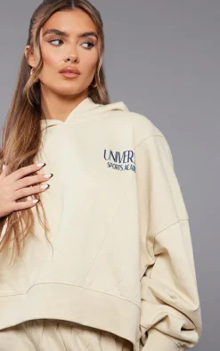 Premium Cream Tonal Print Panelled Boxy Hoodie