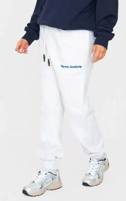 Premium Heather Grey Sports Academy Puff Print Oversized Sweatpants