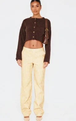 Premium Mustard Washed Faux Leather Pintuck Detail Straight Leg Pants