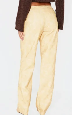 Premium Mustard Washed Faux Leather Pintuck Detail Straight Leg Pants
