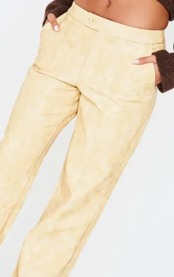 Premium Mustard Washed Faux Leather Pintuck Detail Straight Leg Pants